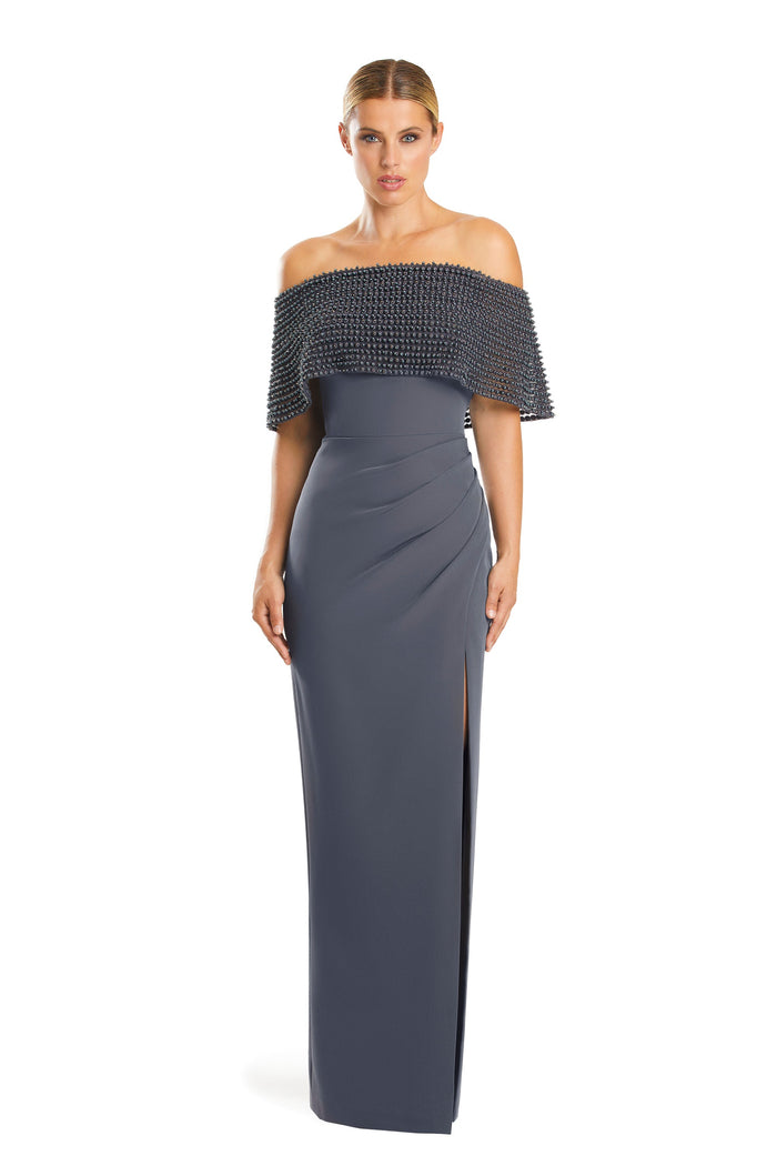 Formal DressesFormal Long Pleated Evening Cape Dress Hematite