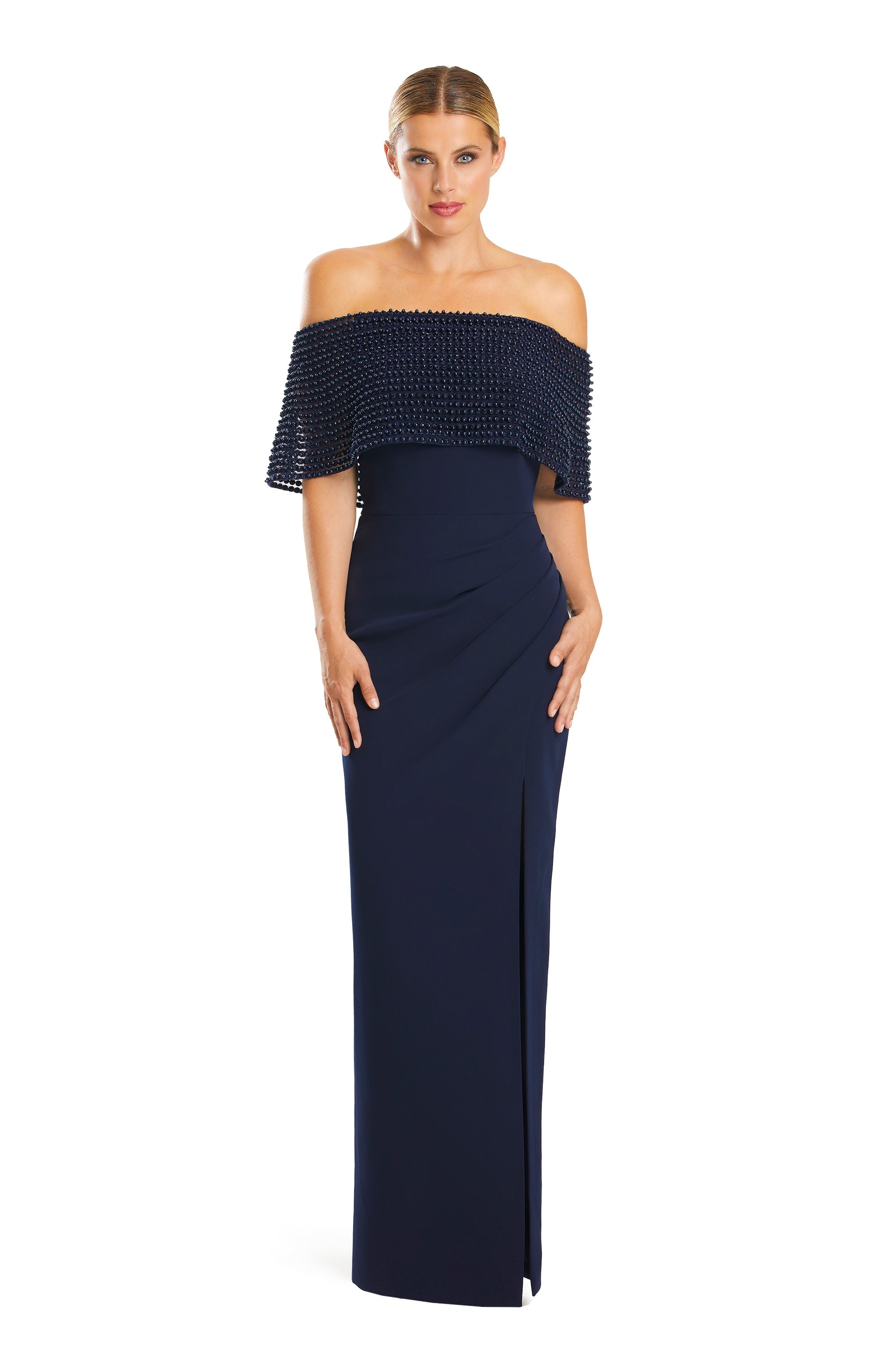 Formal DressesFormal Long Pleated Evening Cape Dress Navy