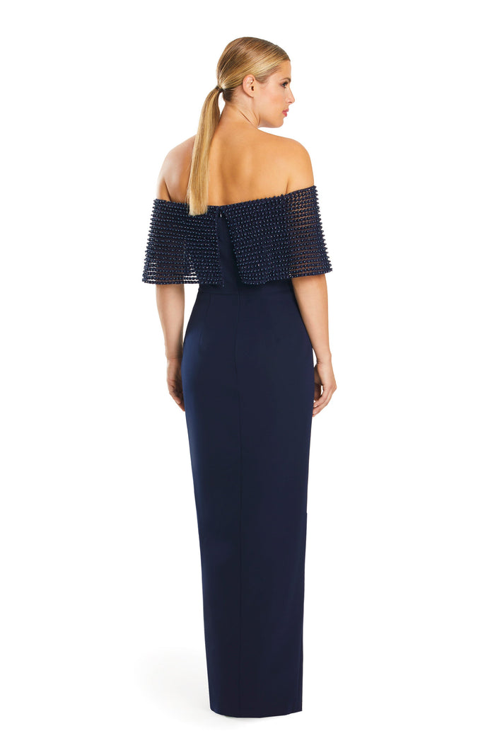 Formal DressesFormal Long Pleated Evening Cape Dress Navy