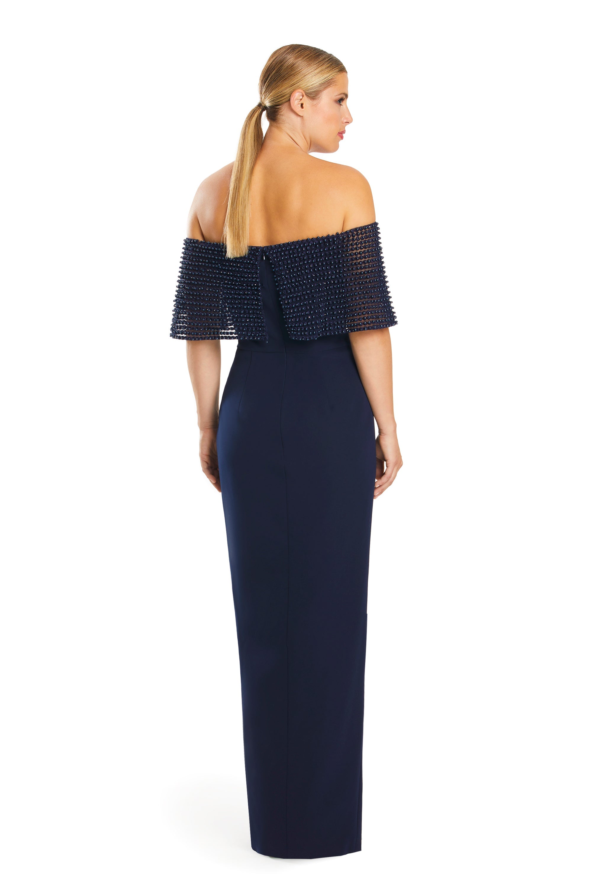 Formal DressesFormal Long Pleated Evening Cape Dress Navy