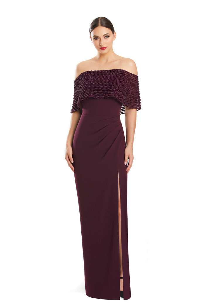 Formal DressesFormal Long Pleated Evening Cape Dress Wine