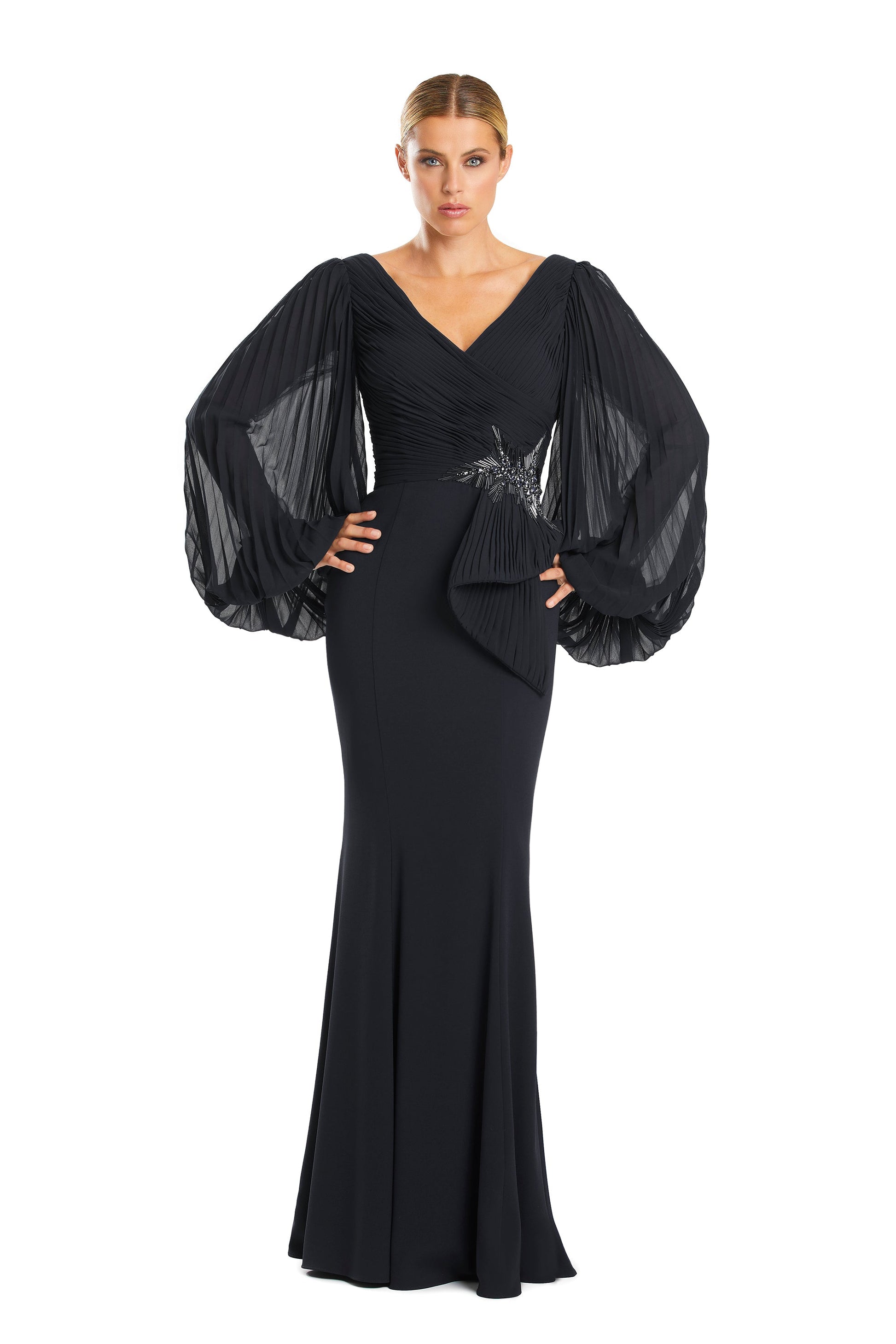 Alexander by Daymor 1886F23 Long Sleeve Formal Beaded Mermaid Dress