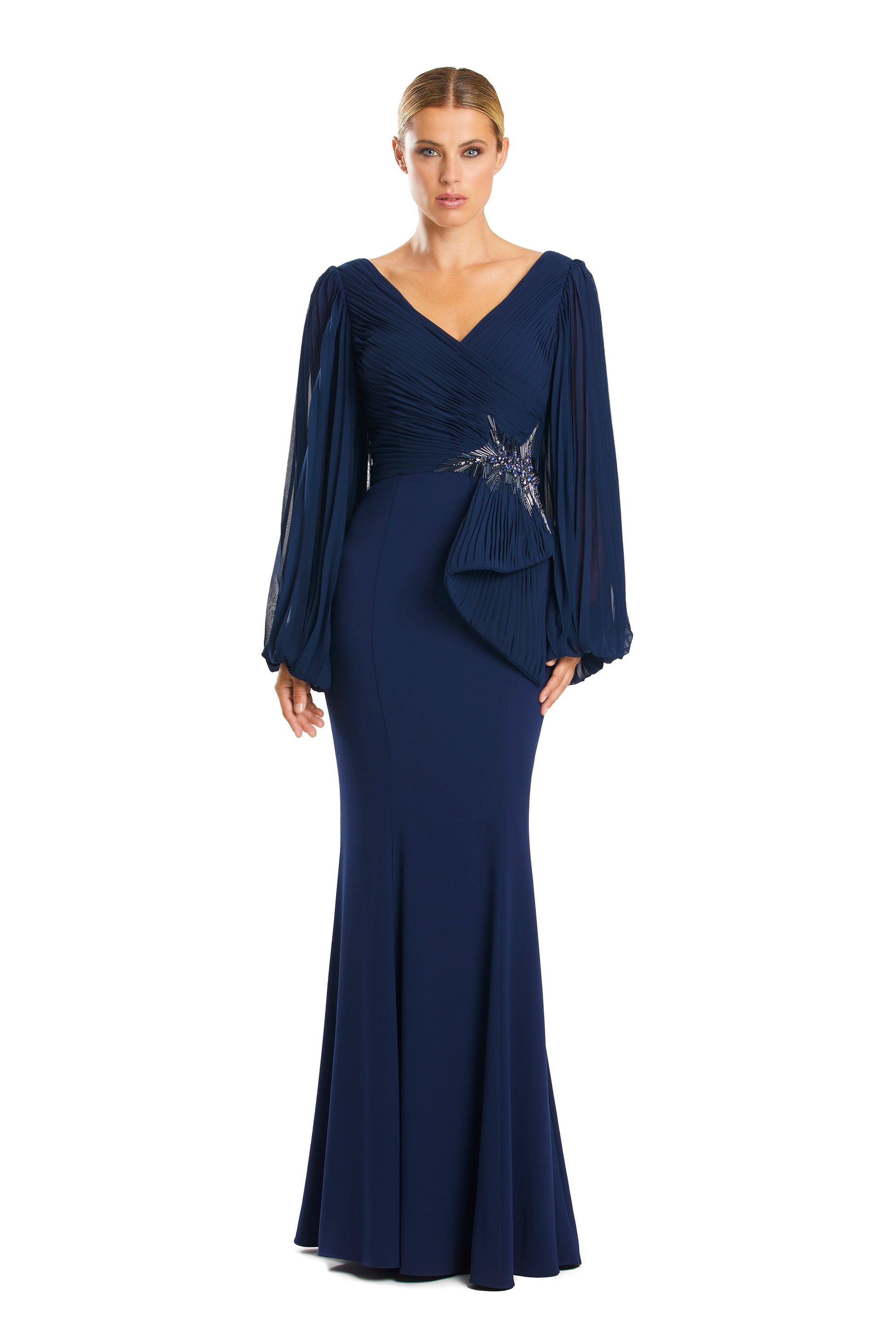 Alexander by Daymor 1886F23 Long Sleeve Formal Beaded Mermaid Dress