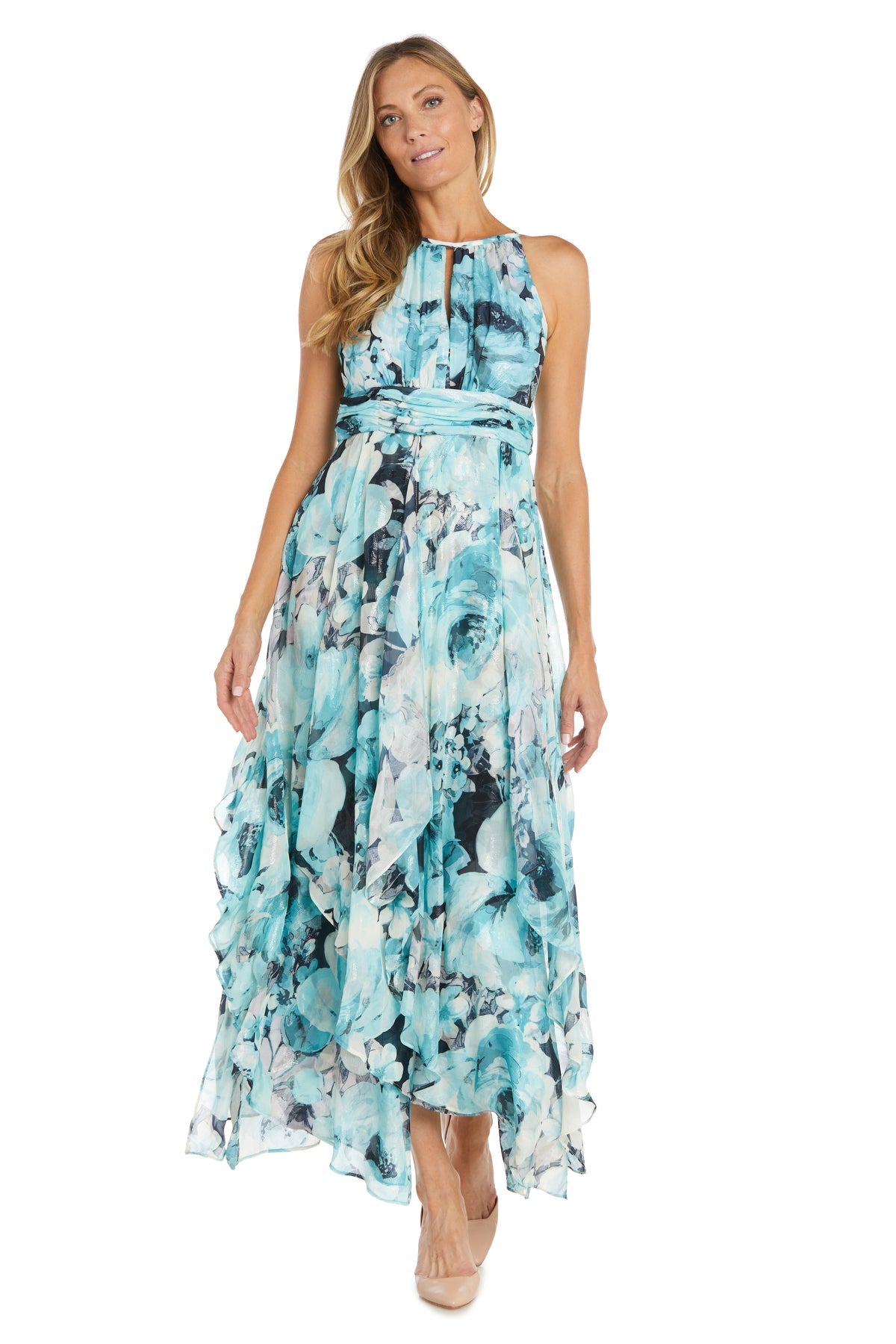 R&M Richards 1888 Long Ruffle Formal Maxi Floral Dress