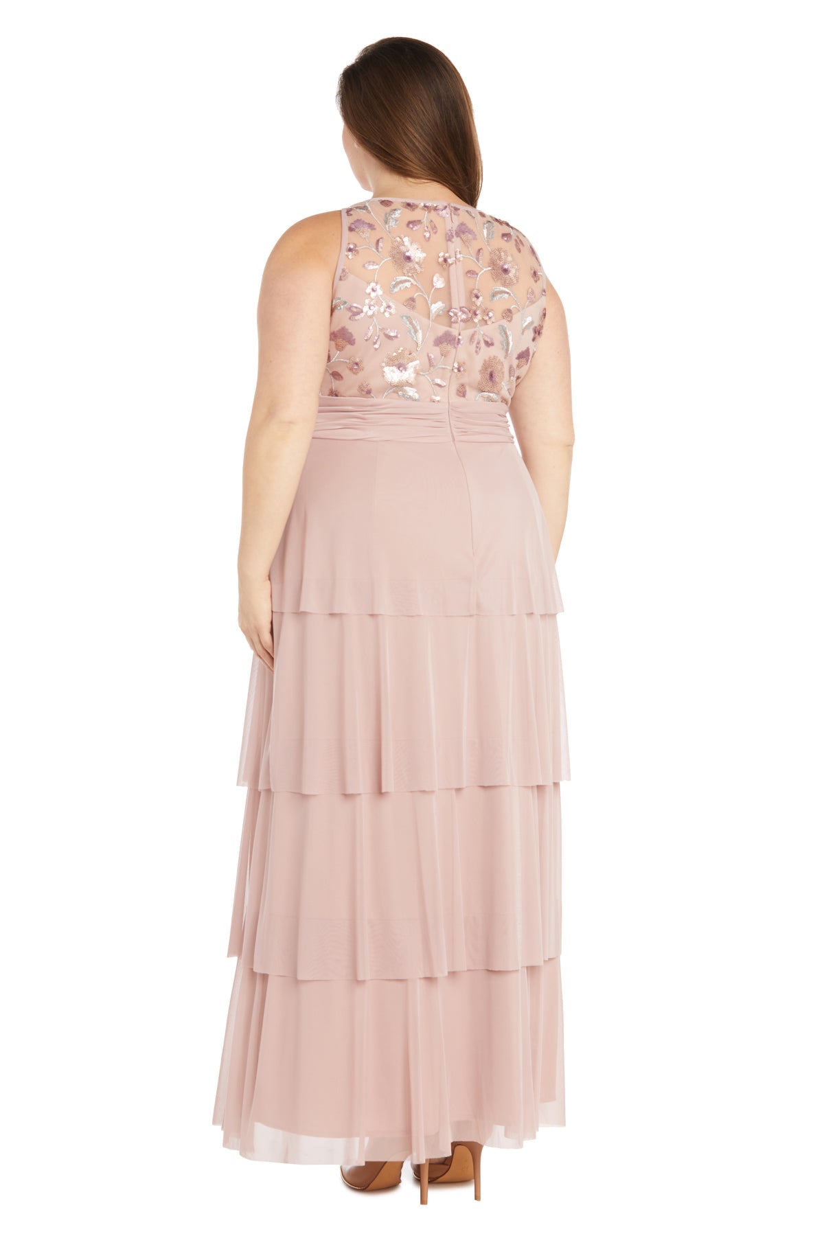 Plus Size Dresses Long Sequin Floral Top Formal Plus Size Dress  Mauve