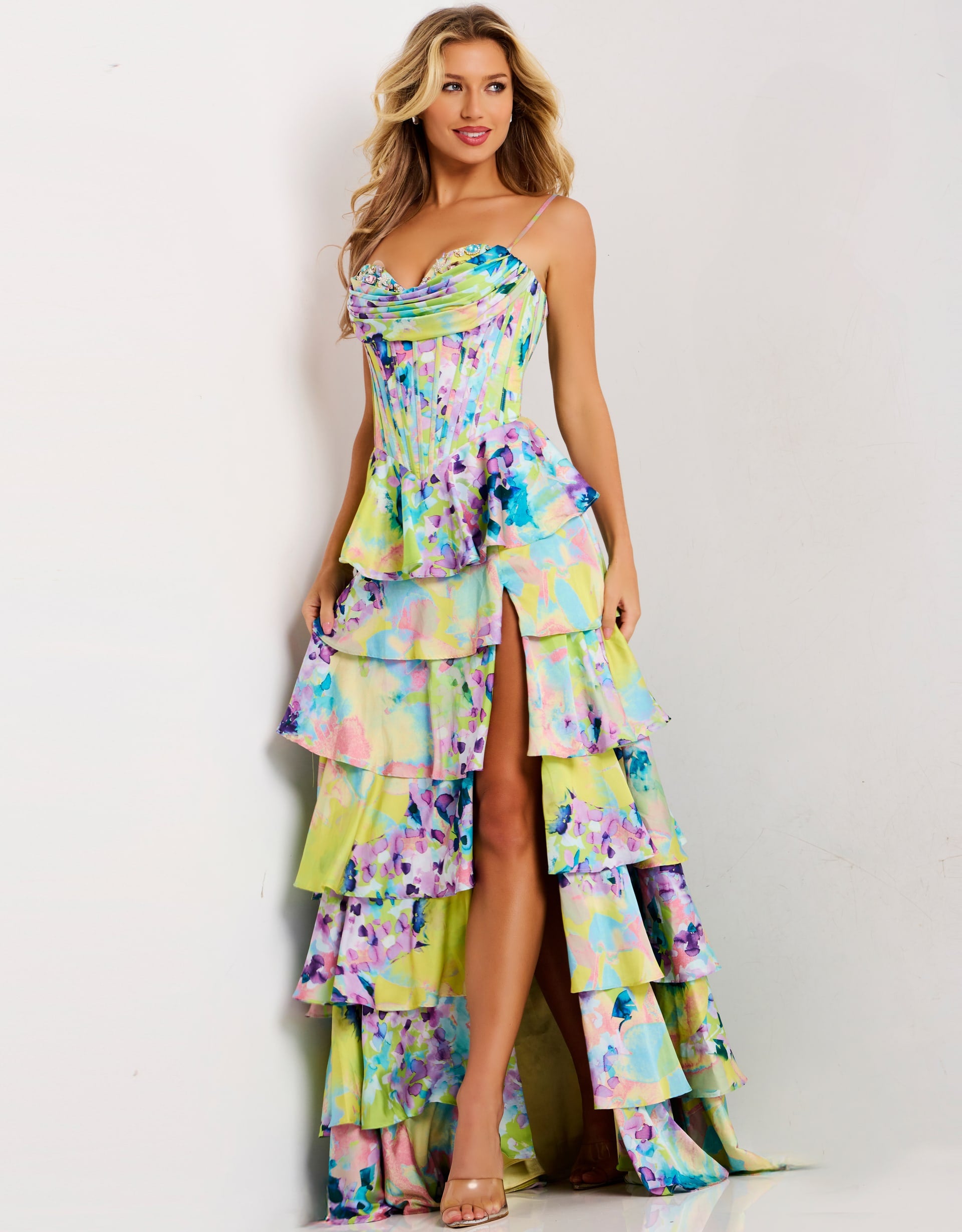 Prom Dresses Long Formal Print Ruffle Prom Dress Print