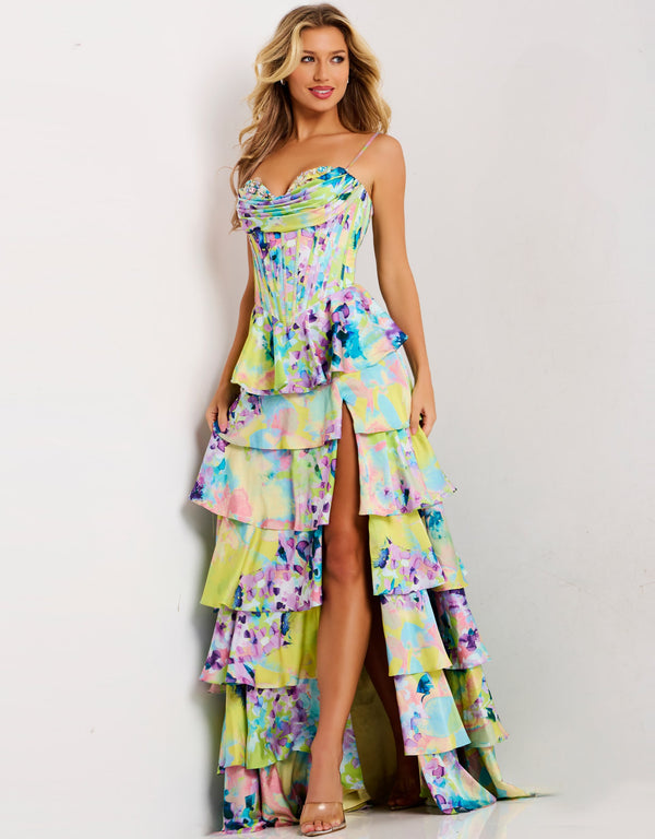 Jovani 47560 Long Formal Print Ruffle Prom Dress