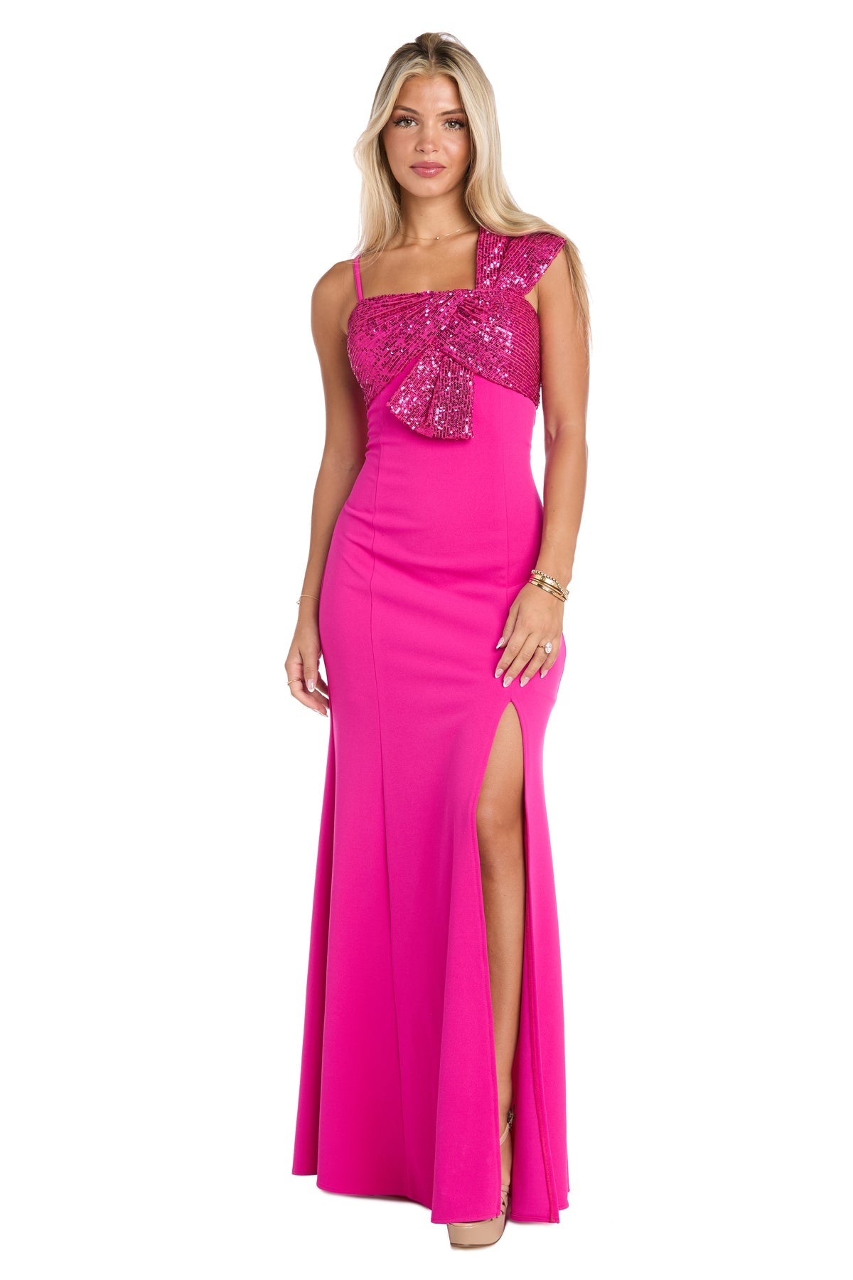 Morgan & Co 19027 Formal Sequined Long Fitted Slit Prom Dress