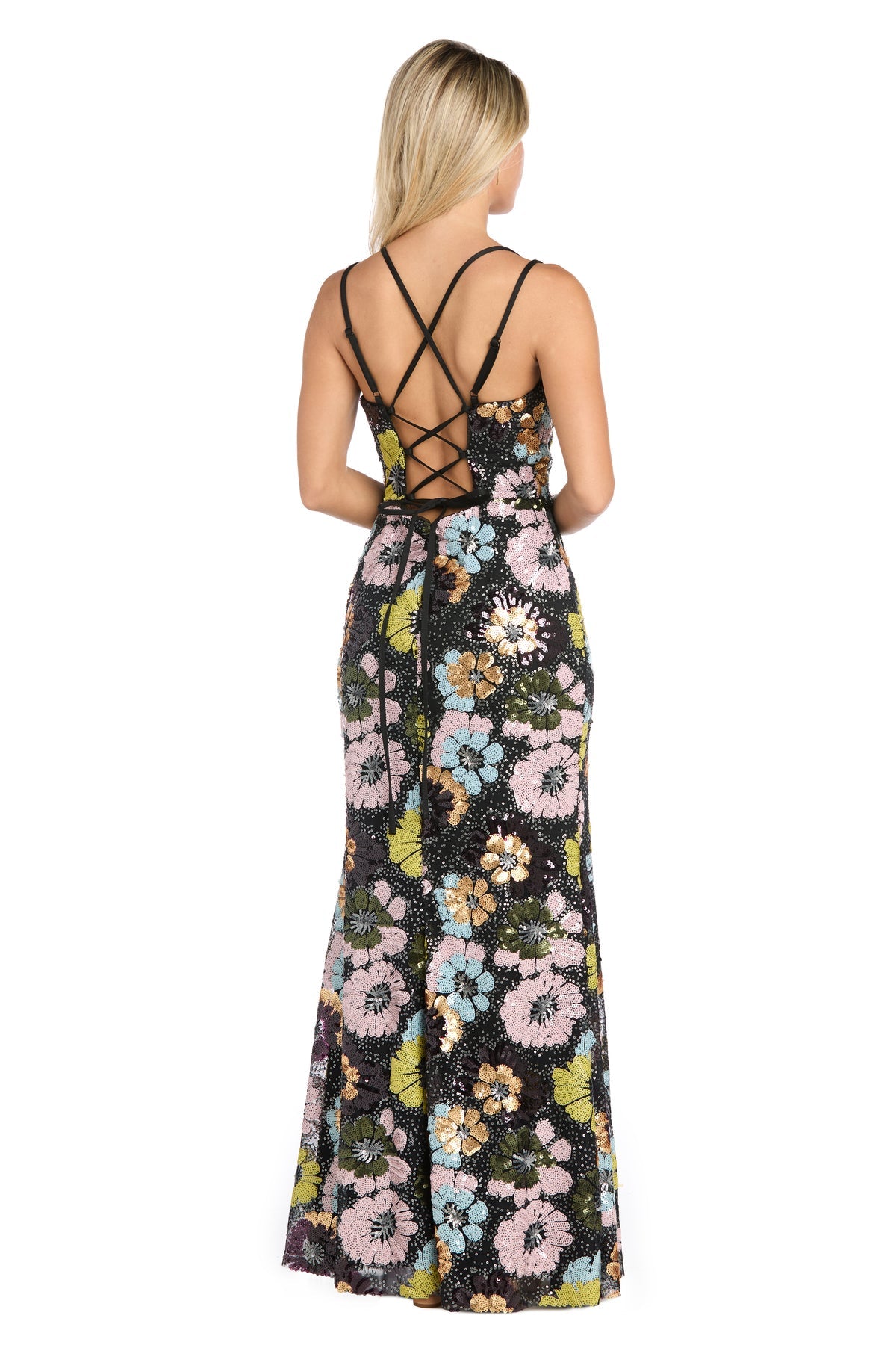 Prom Dresses Fitted Long Formal Floral Sequin Prom Dress Black/Multi