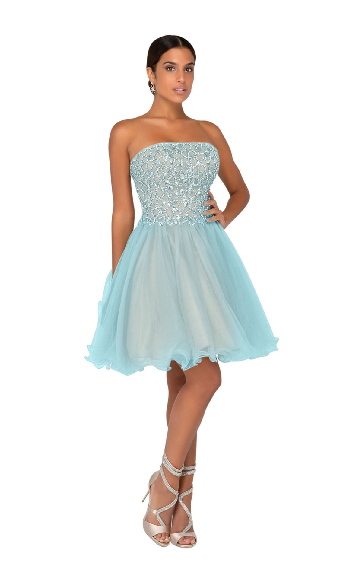 Strapless Straight Neck Mini/Short Tulle Cocktail A-Line Terani Couture 1911P8016