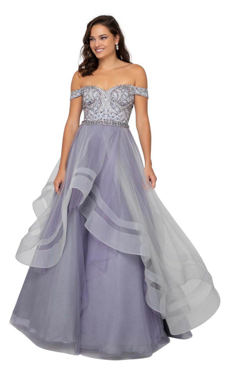 Prom Dresses Long Ball Gown Beaded Prom Dress Silver Lilac