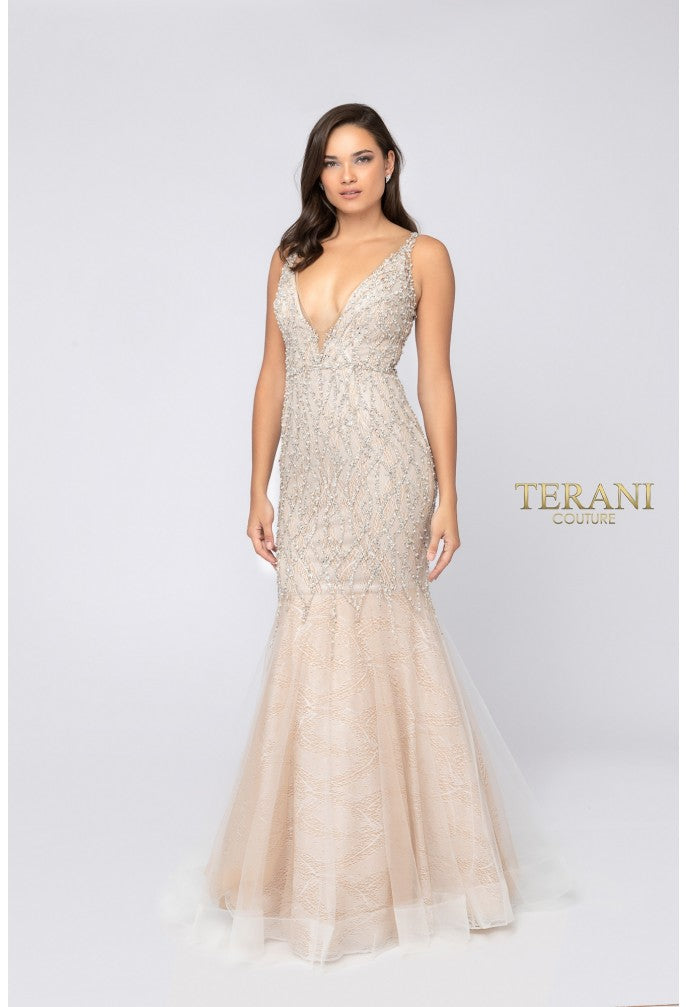 Terani Couture 1911P8352 Beaded Long Mermaid Formal Prom Dress