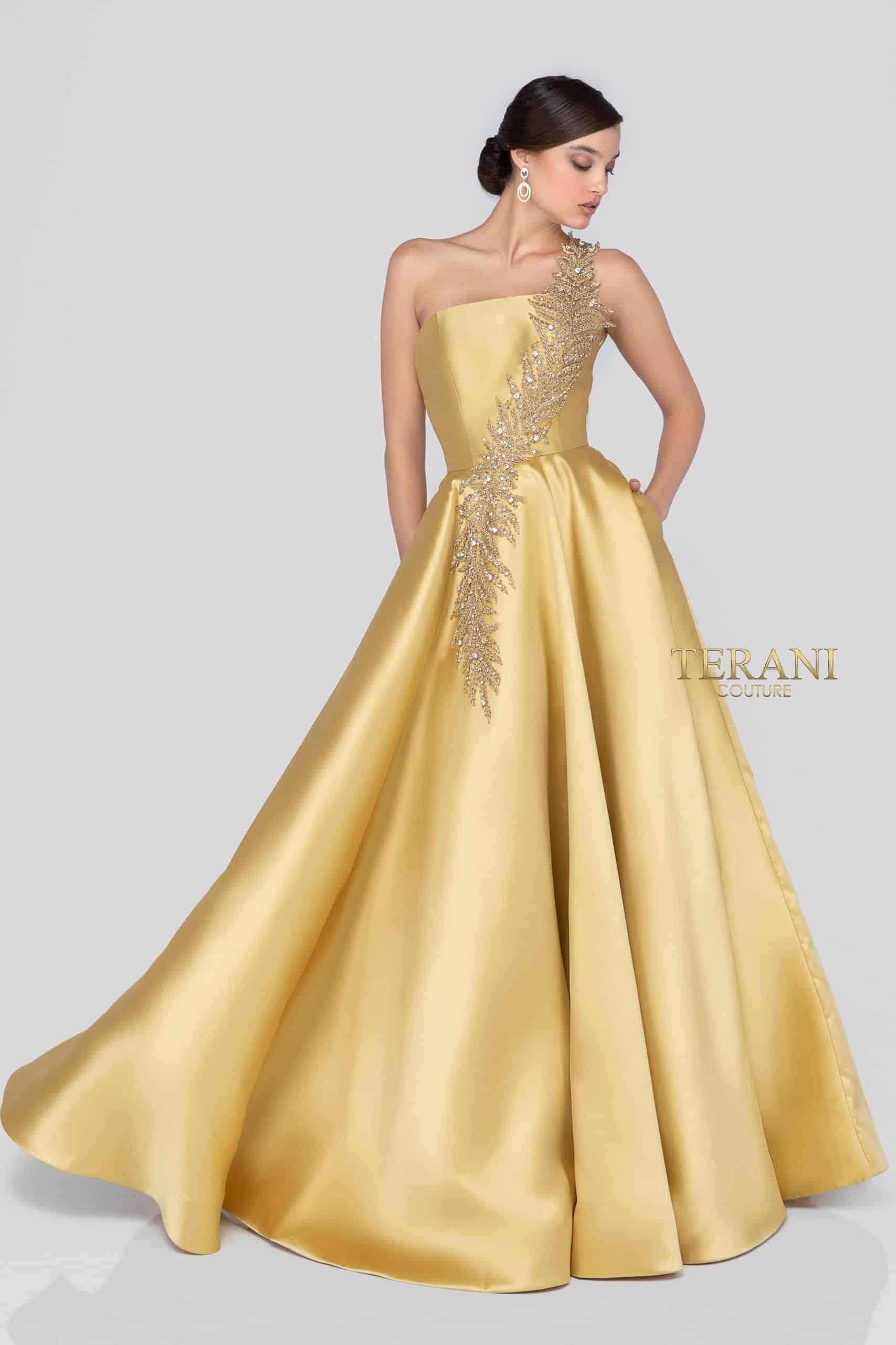Terani Couture One Shoulder Mikado Long Ball Gown 1912E9202 - The Dress Outlet