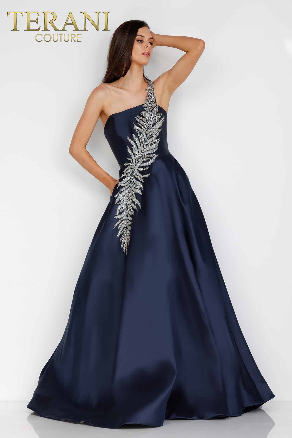 Terani Couture One Shoulder Mikado Long Ball Gown 1912E9202 - The Dress Outlet