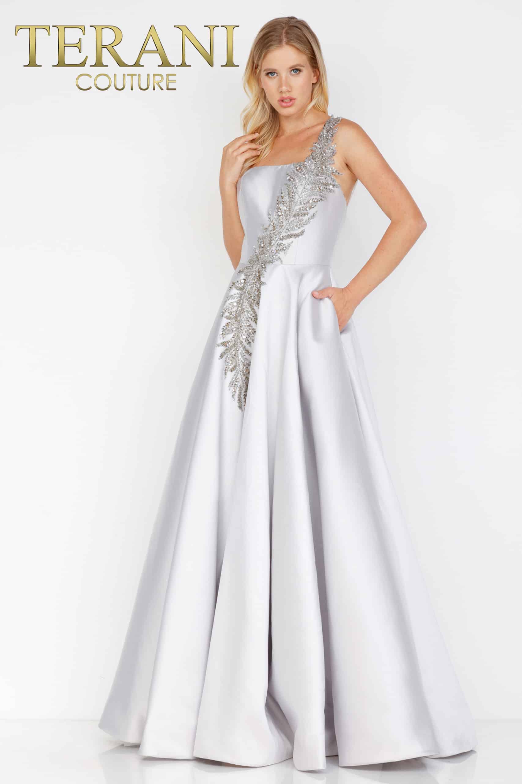 Terani Couture One Shoulder Mikado Long Ball Gown 1912E9202 - The Dress Outlet