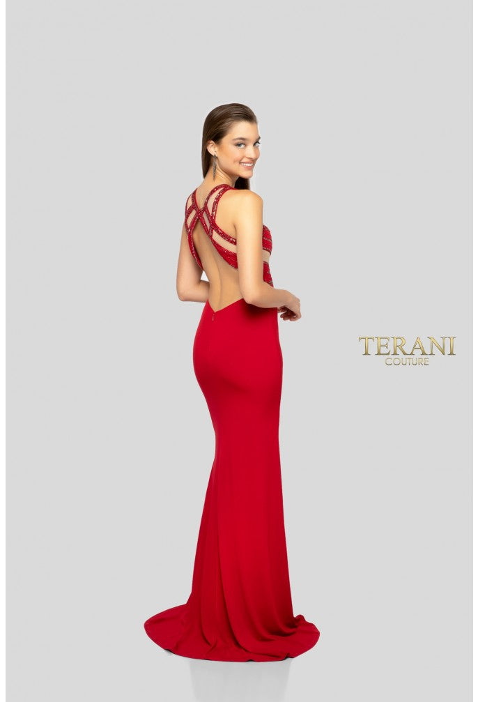 Terani Couture 1915P8340 Long Formal Fitted Slit Beaded Prom Dress