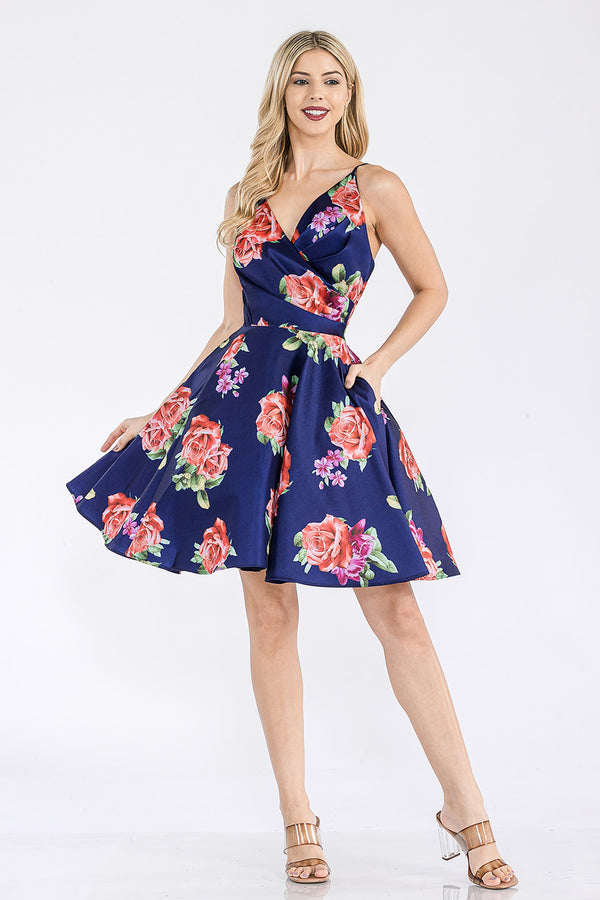 Mini Short Cocktail Floral Print Dress Lenovia 5307