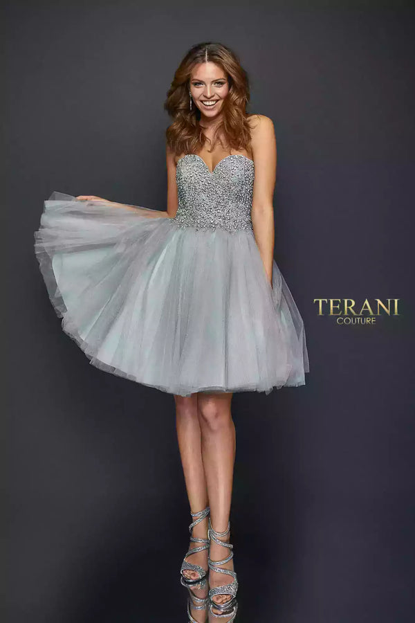 Terani Couture 1921H0320 Short Homecoming A Line Beaded Cocktail Dress
