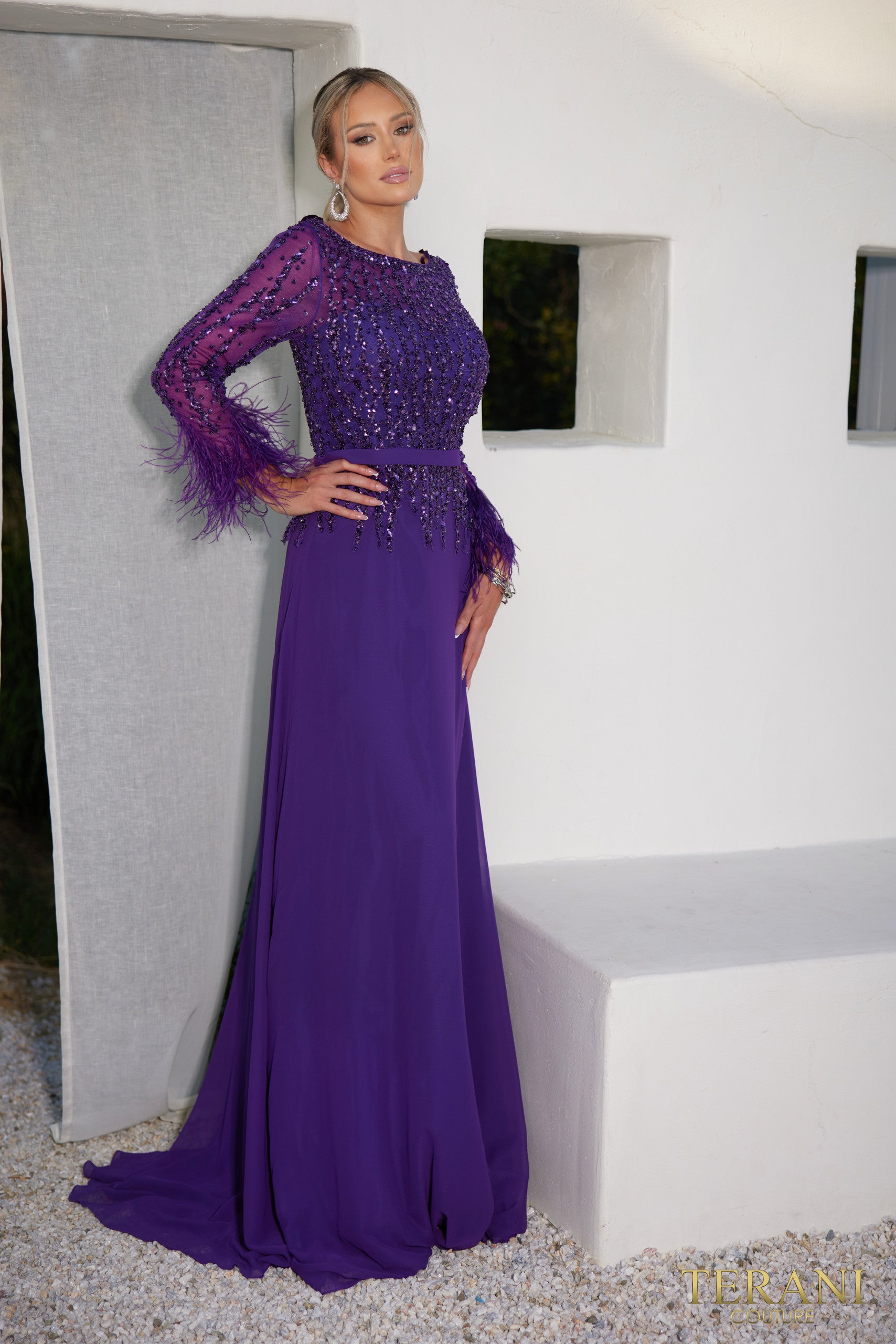 Terani Couture Long Formal Dress 1921M0473 - The Dress Outlet Eggplant
