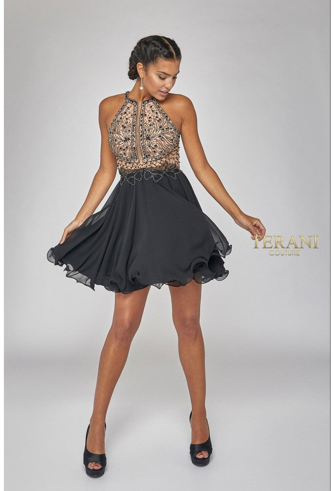Terani Couture 1921H0407 Homecoming Floral Beaded Short Cocktail Dress