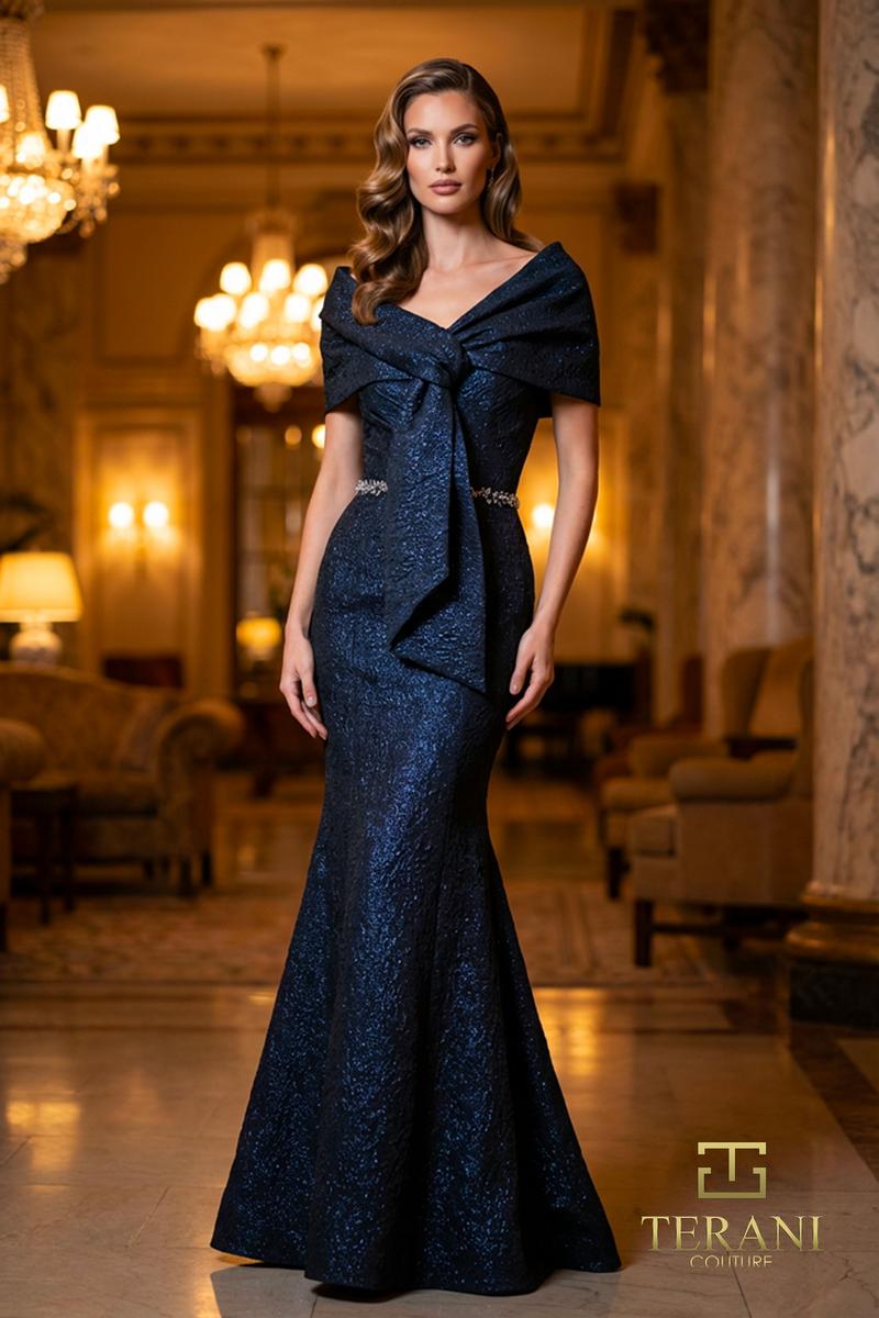 Terani Couture Long Mother Of The Bride Gown 1921M0726 - The Dress Outlet Navy
