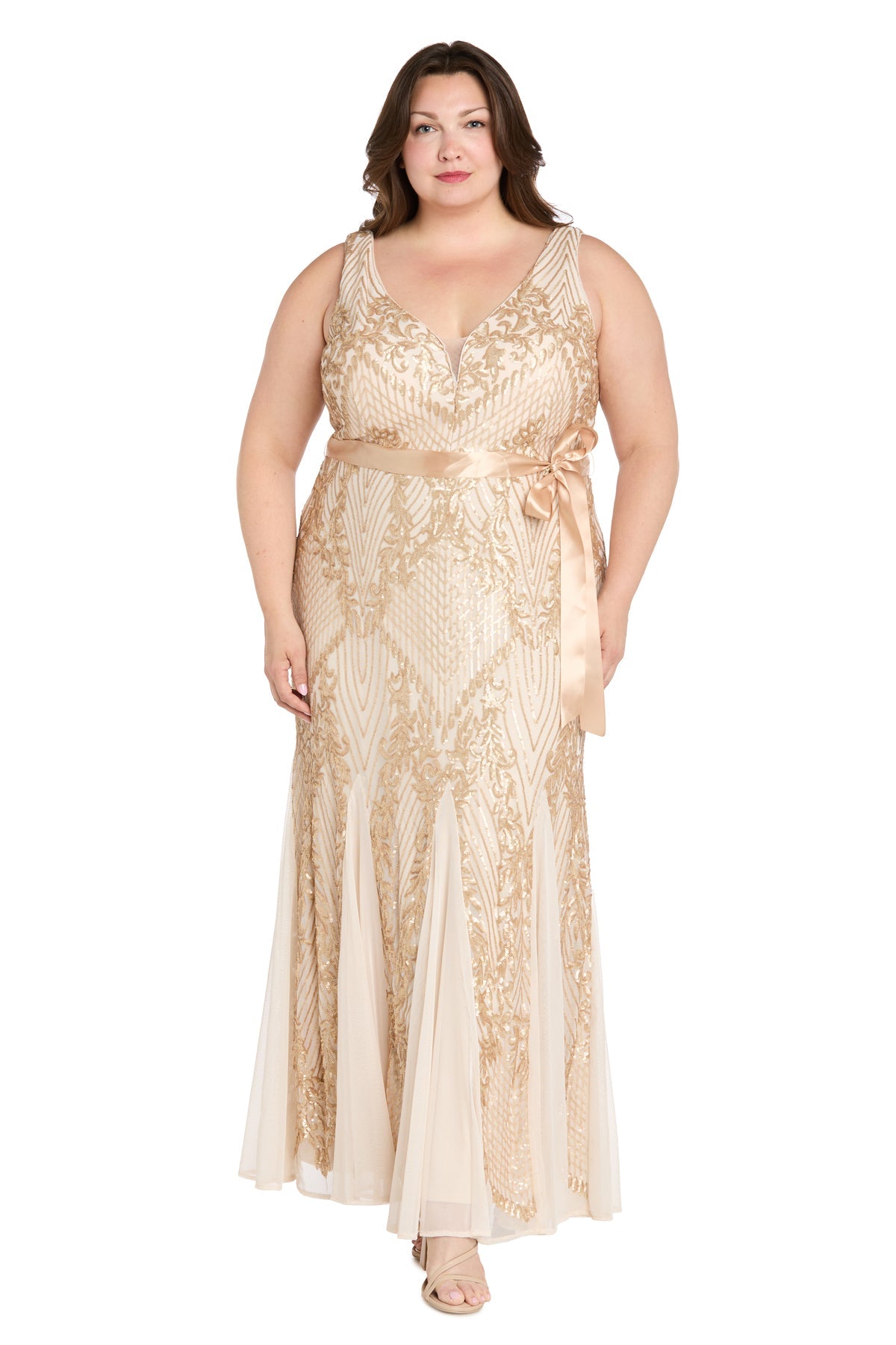 R&M Richards 1925W Plus Size Long Formal Sequin Dress