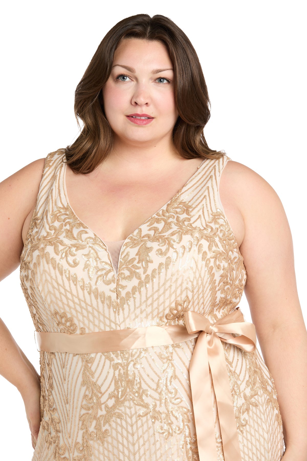 R&M Richards 1925W Plus Size Long Formal Sequin Dress