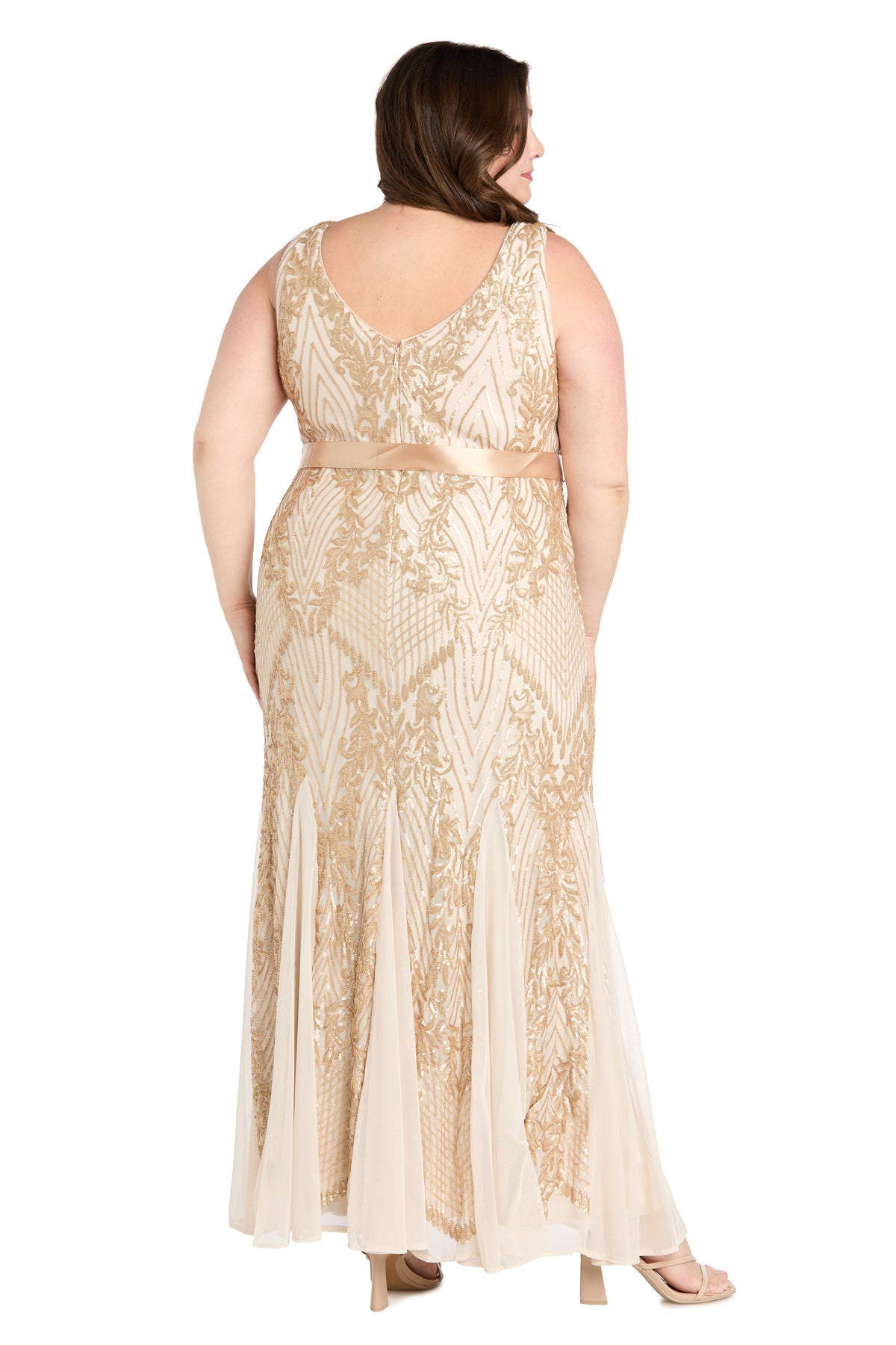 R&M Richards 1925W Plus Size Long Formal Sequin Dress