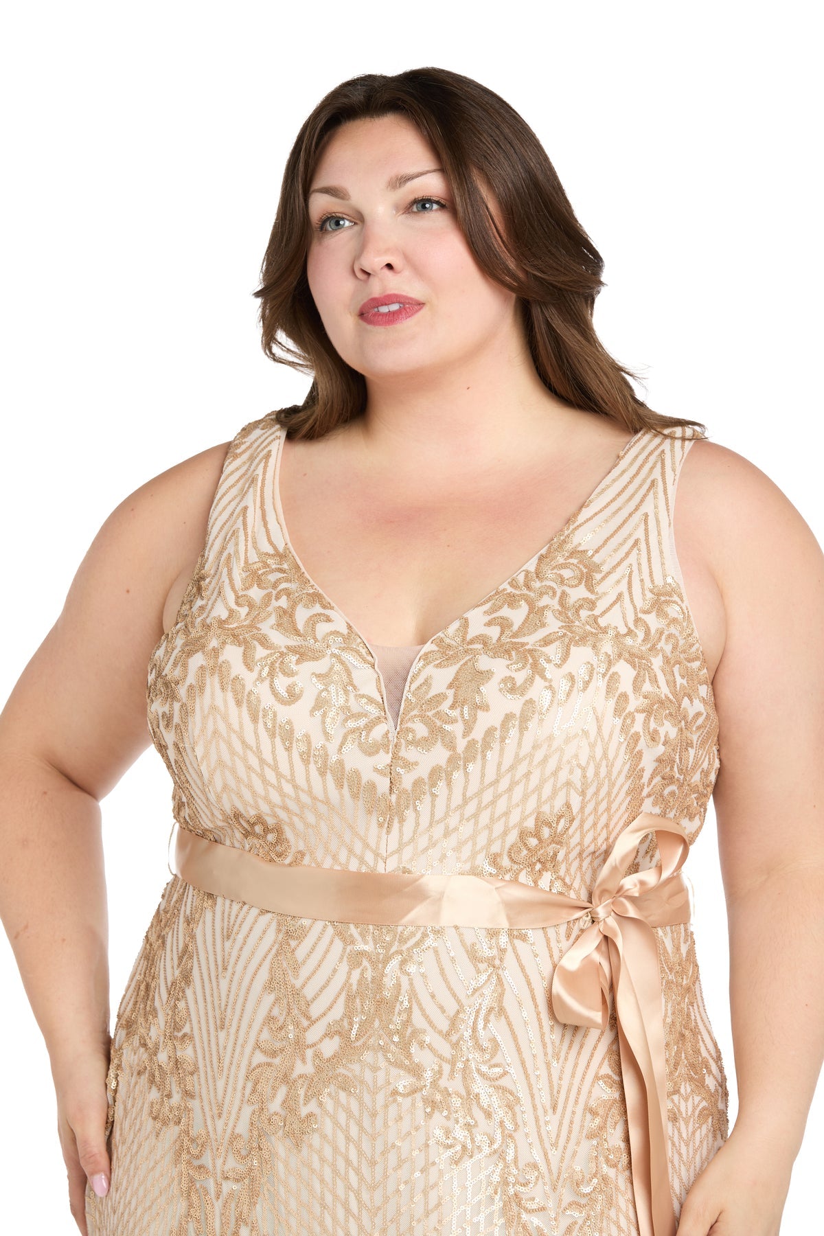 R&M Richards 1925W Plus Size Long Formal Sequin Dress