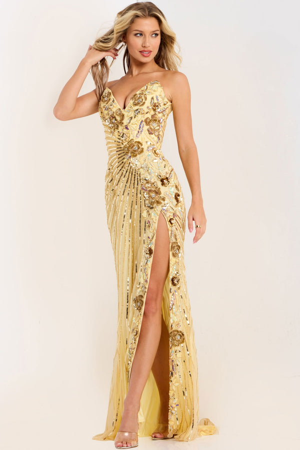 Jovani 49253 Long Formal Slit Beaded Prom Dress