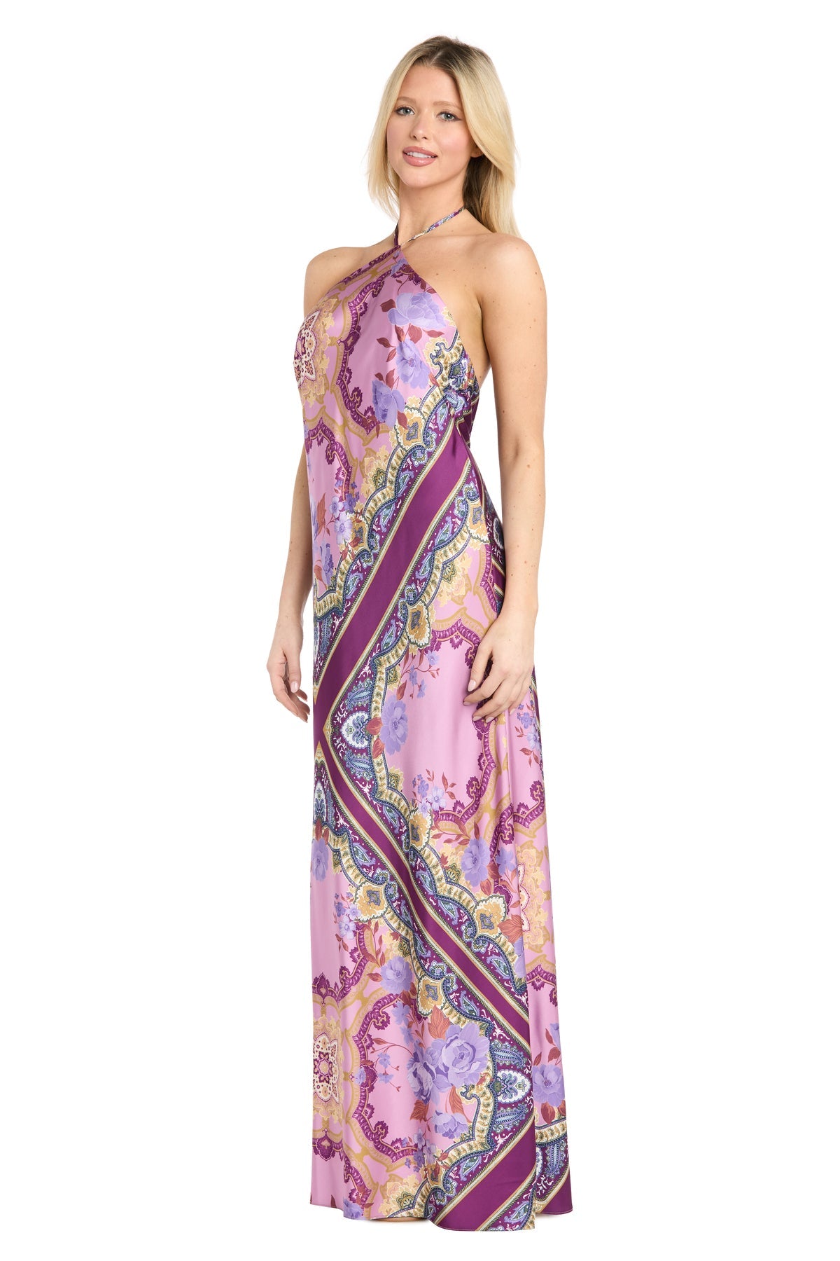 Halter Floor-Length Satin Formal Sheath R&M Richards 19309