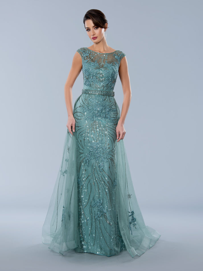 Jessica Angel 734B Fitted Long Formal Glitter Overskirt Prom Dress main image 1