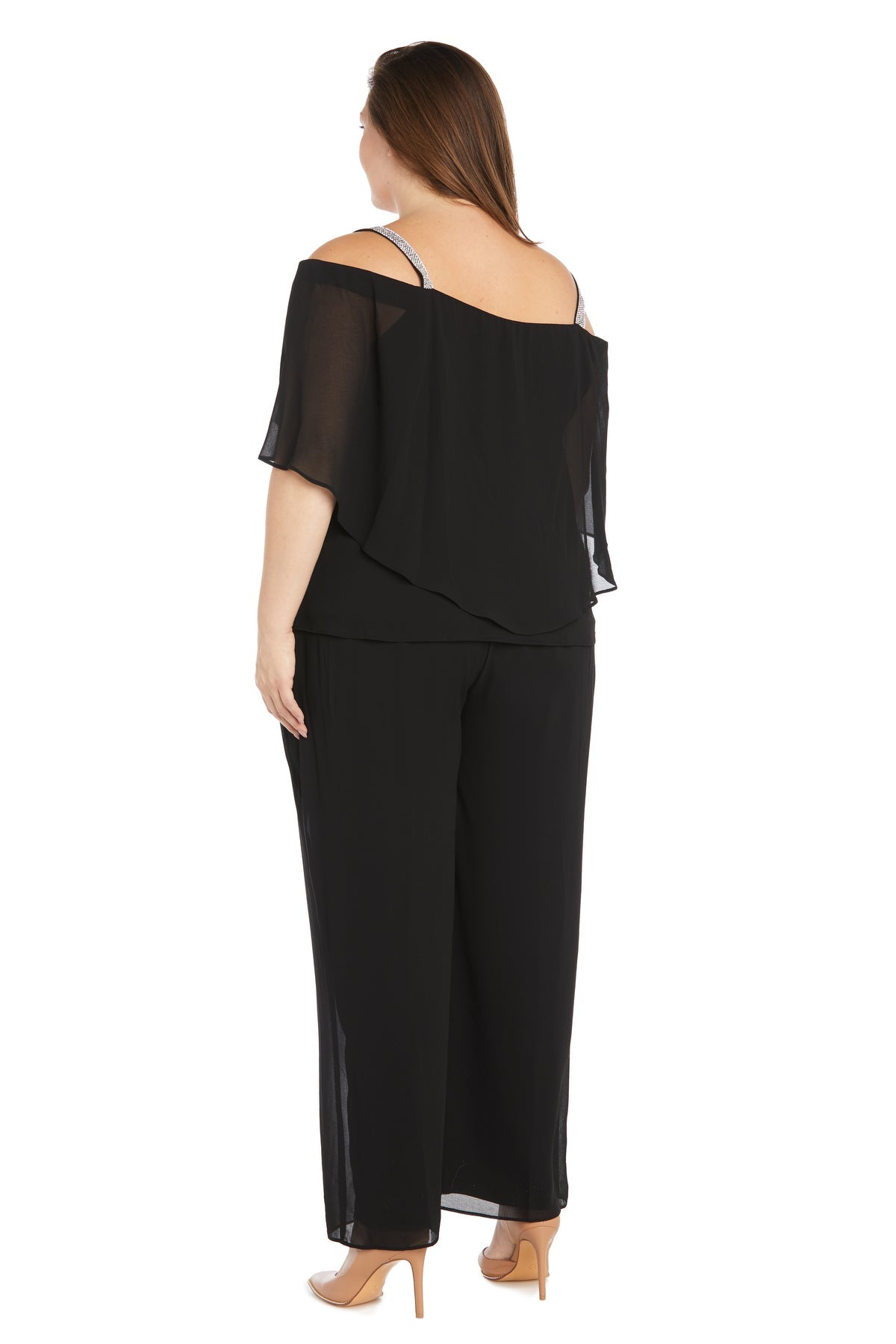 Pant Suit Dresses Plus Size Long Formal Ruffle Pant Suit Black