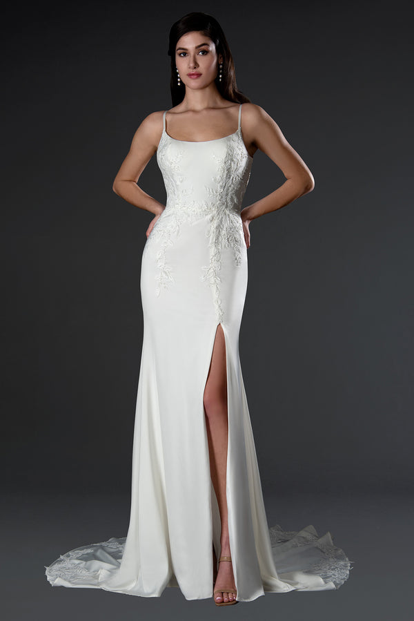 Fitted Long Floral Slit Wedding Dress