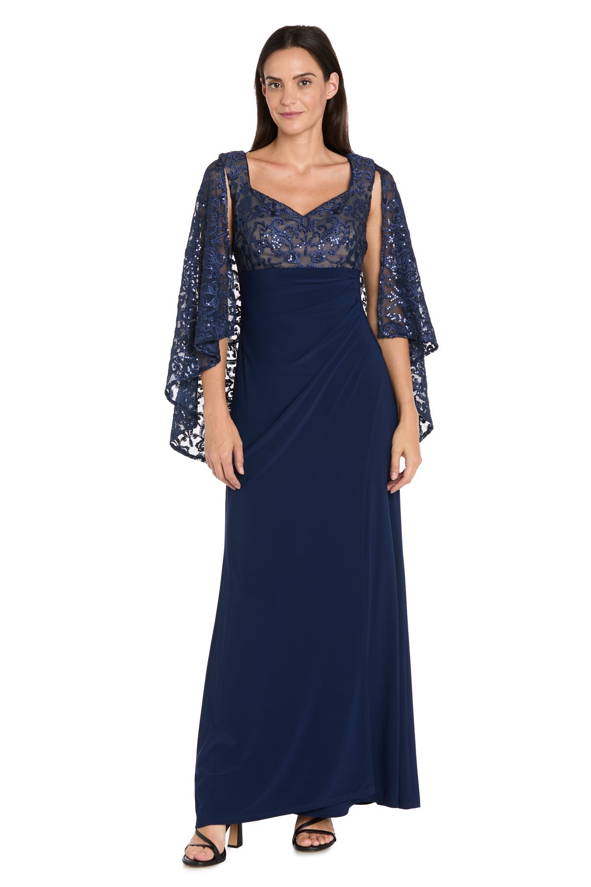 Prom Dresses Sequin Cape Formal Long Prom Dress Navy/Nude