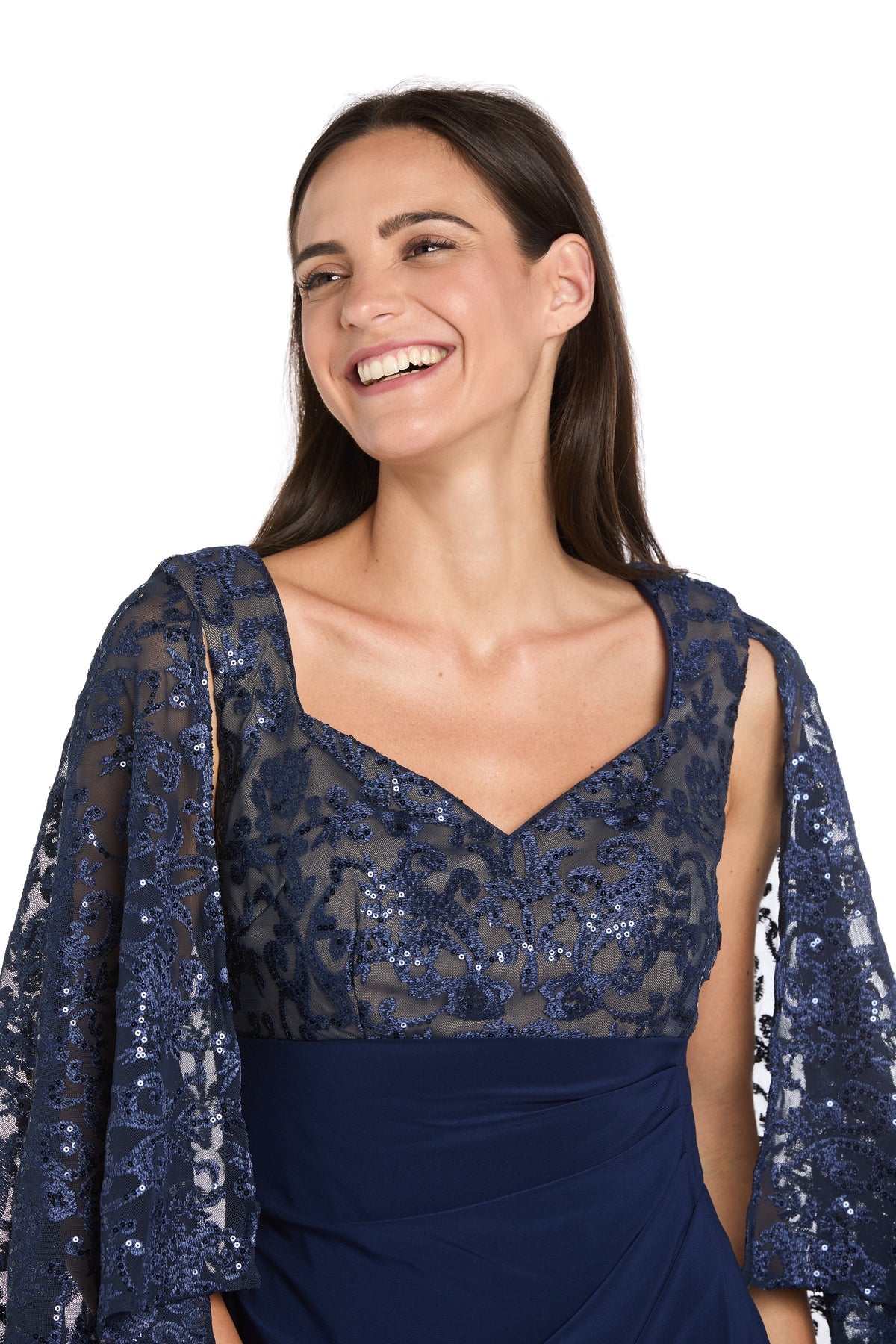 Prom Dresses Sequin Cape Formal Long Prom Dress Navy/Nude