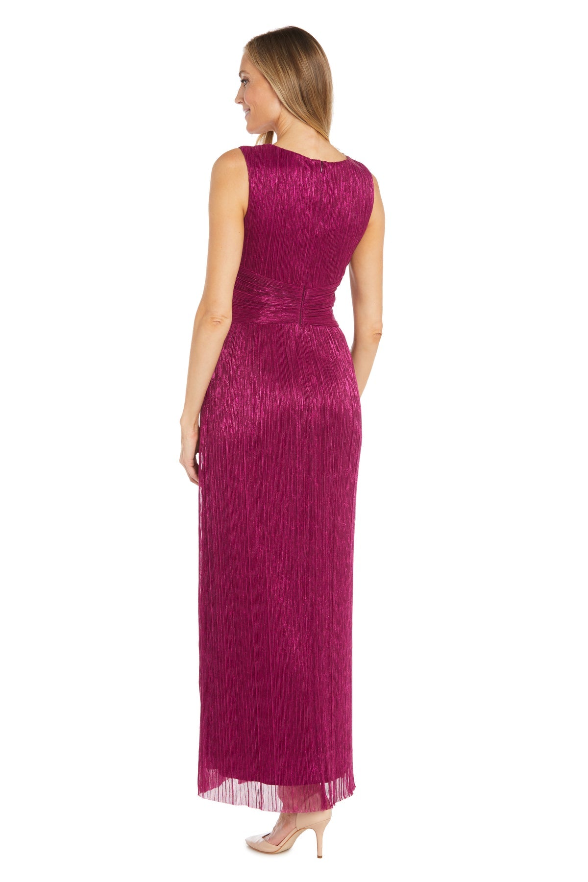 R&M Richards 1951 Long Metallic Pleated Formal Dress