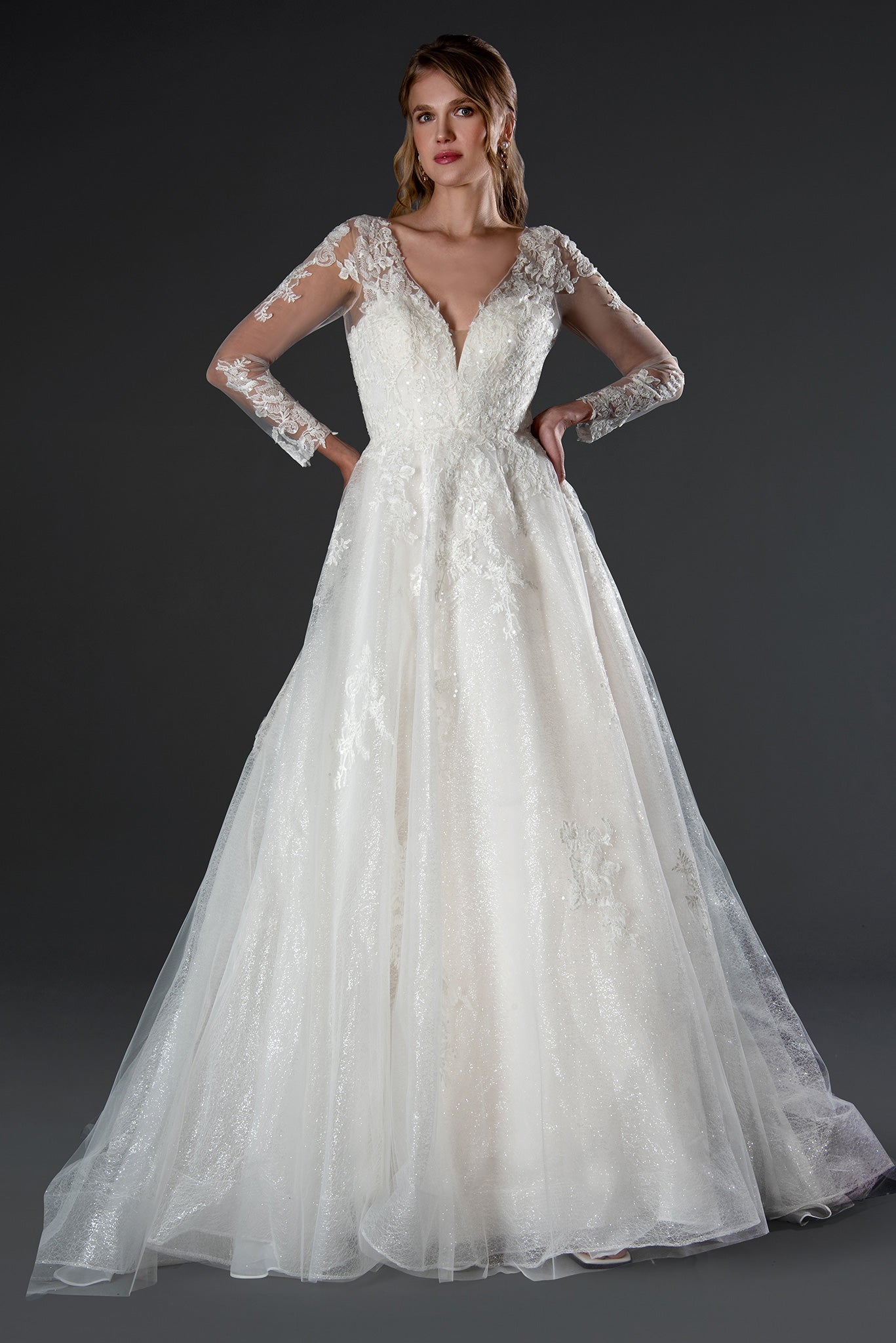 Stella Couture 23557 Long Wedding Lace Simple Dress
