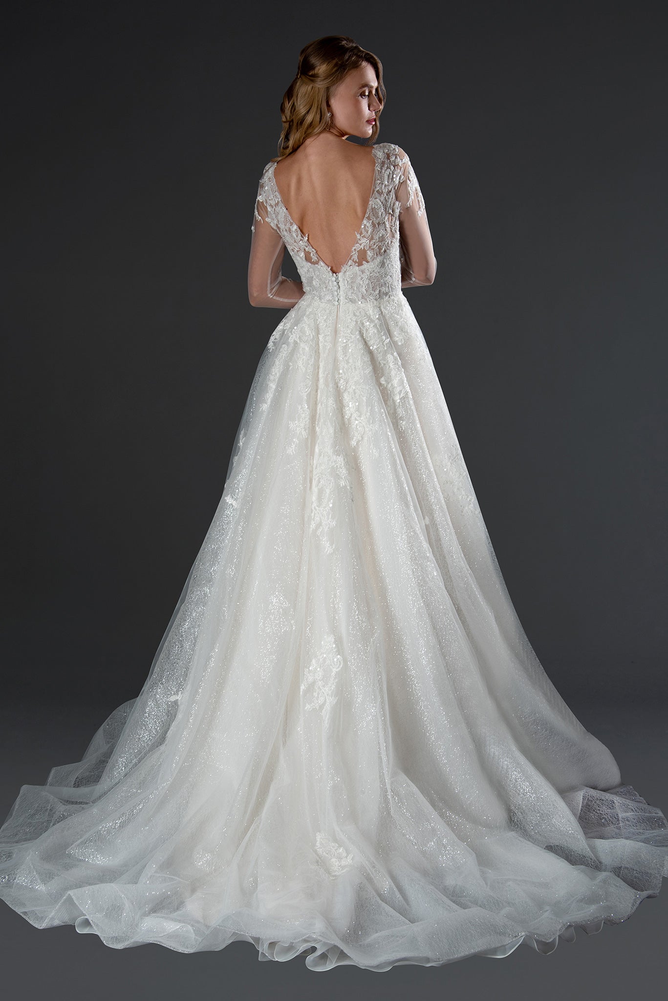 Stella Couture 23557 Long Wedding Lace Simple Dress