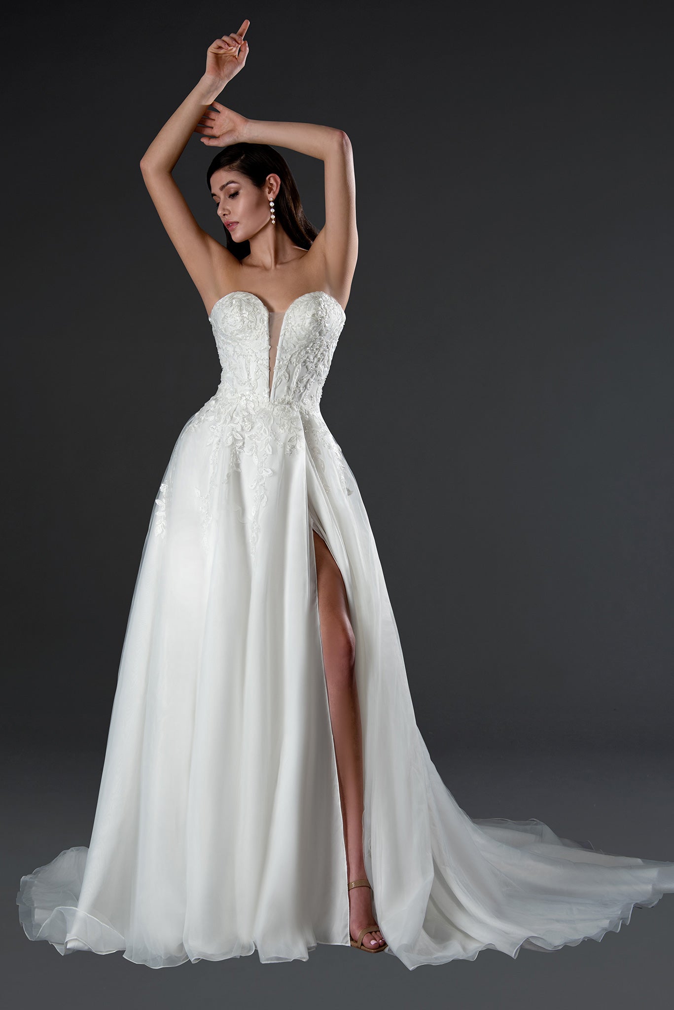 Stella Couture 23569 Beaded Lace Applique Long Wedding A Line Dress