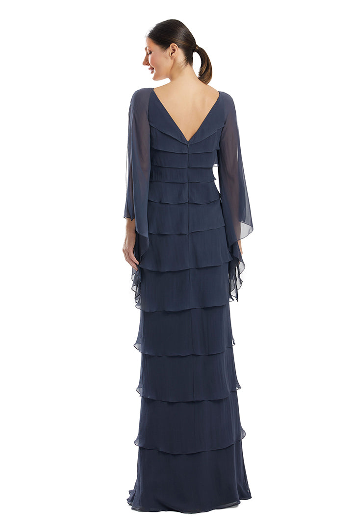 Mother of the Bride Dresses Beaded Long Sleeve Formal Tiered Evening Dress Graphite
