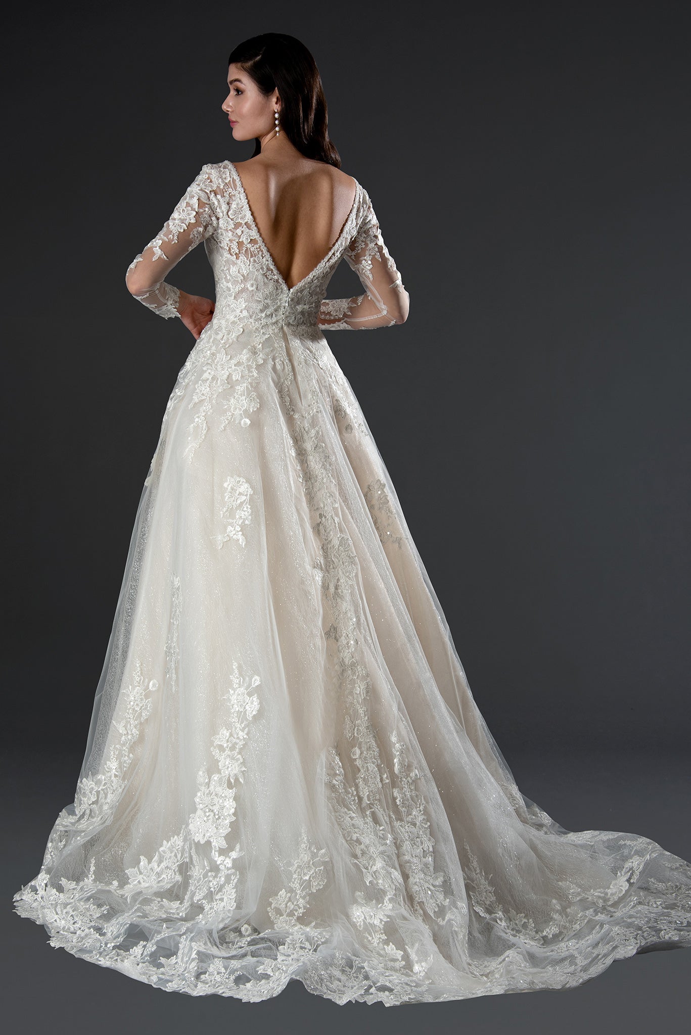 Wedding Dresses Long Sleeve Lace Applique Wedding Dress Off White-Tulle-23556-A Line