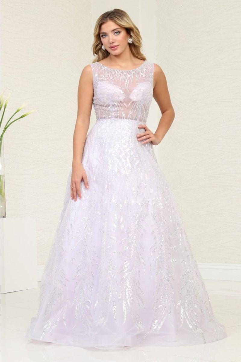 Illusion Floor-Length Tulle Prom A-Line May Queen RQ8081