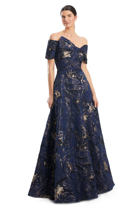 Prom Dresses Long Ball Gown Pocket Evening Dress Navy Gold