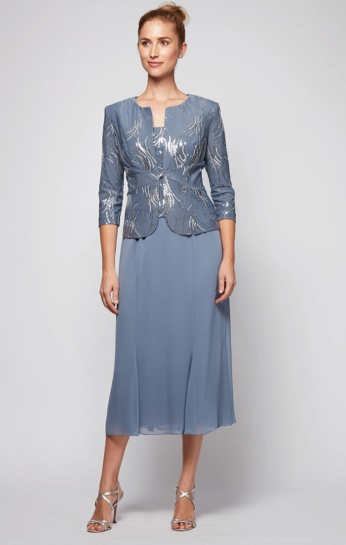 Alex Evenings 2962675 Tea Length Mother of the Bride Short Sequin Jacket Dress