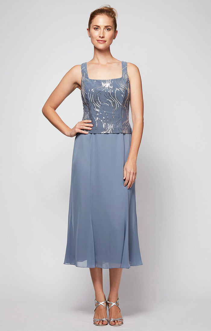 Alex Evenings 2962675 Tea Length Mother of the Bride Short Sequin Jacket Dress