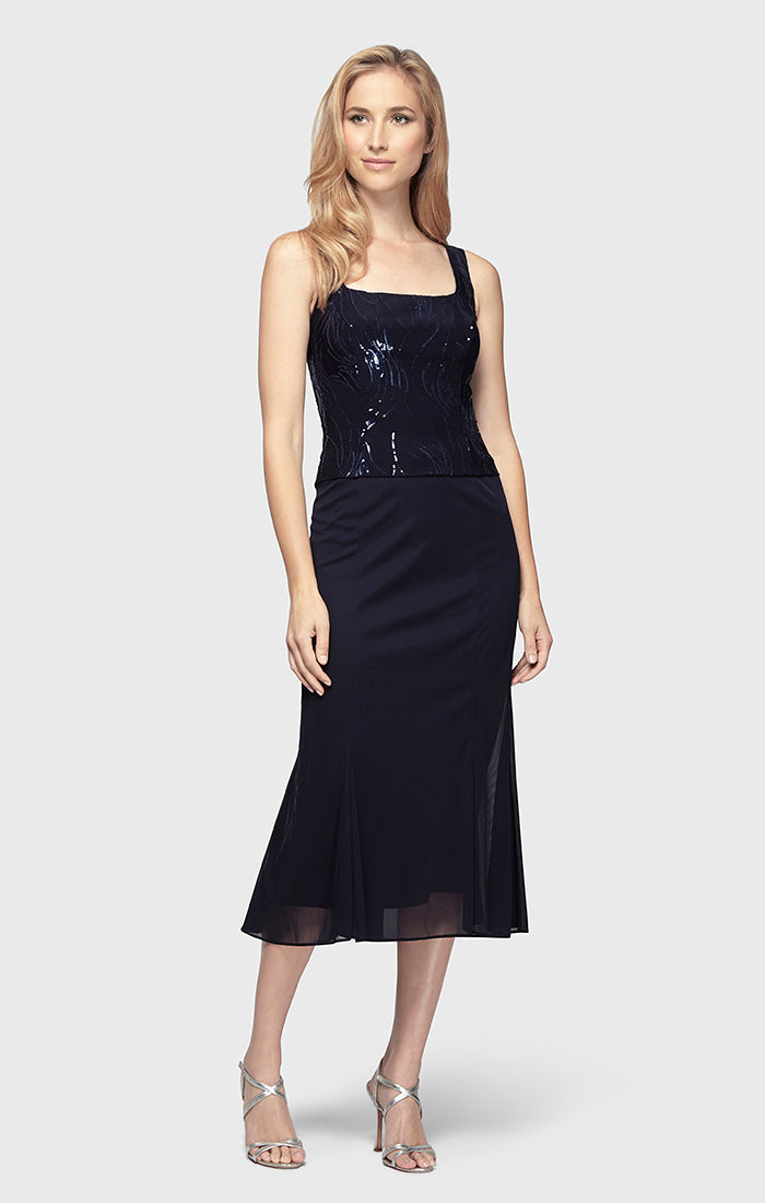 Mother of the Bride Dresses Petite Short Cocktail Sequin Jacket Mother of the Bride Tea Length Dress Navy
