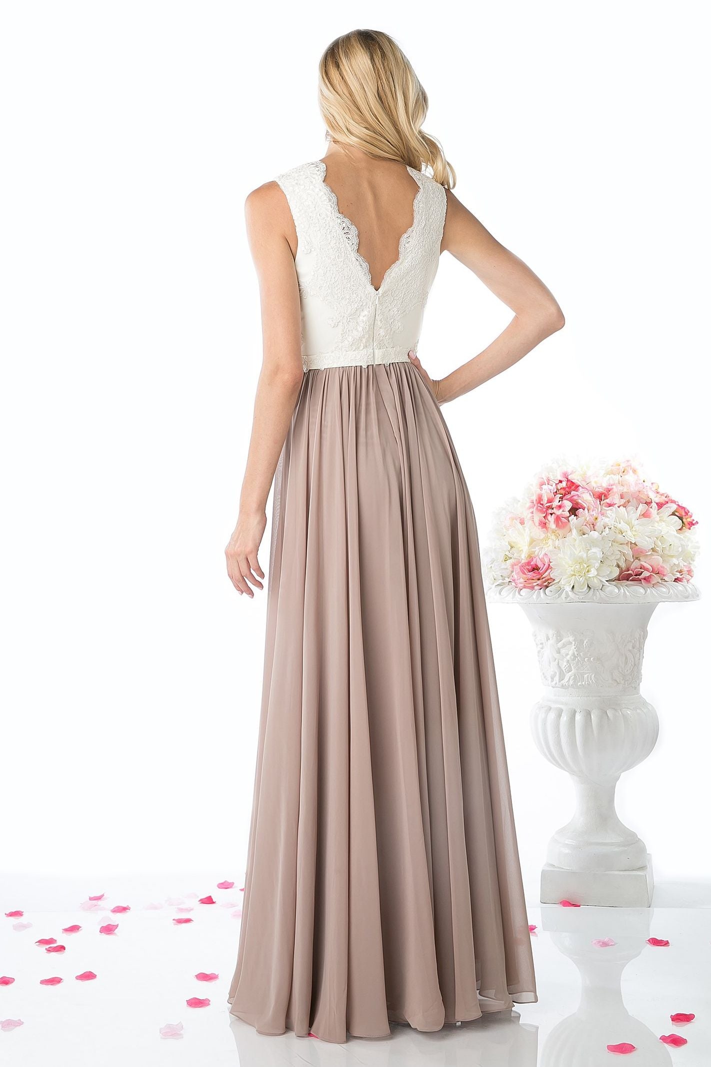 Prom Dresses Long Formal Lace Evening Prom Dress Ivory Mocha