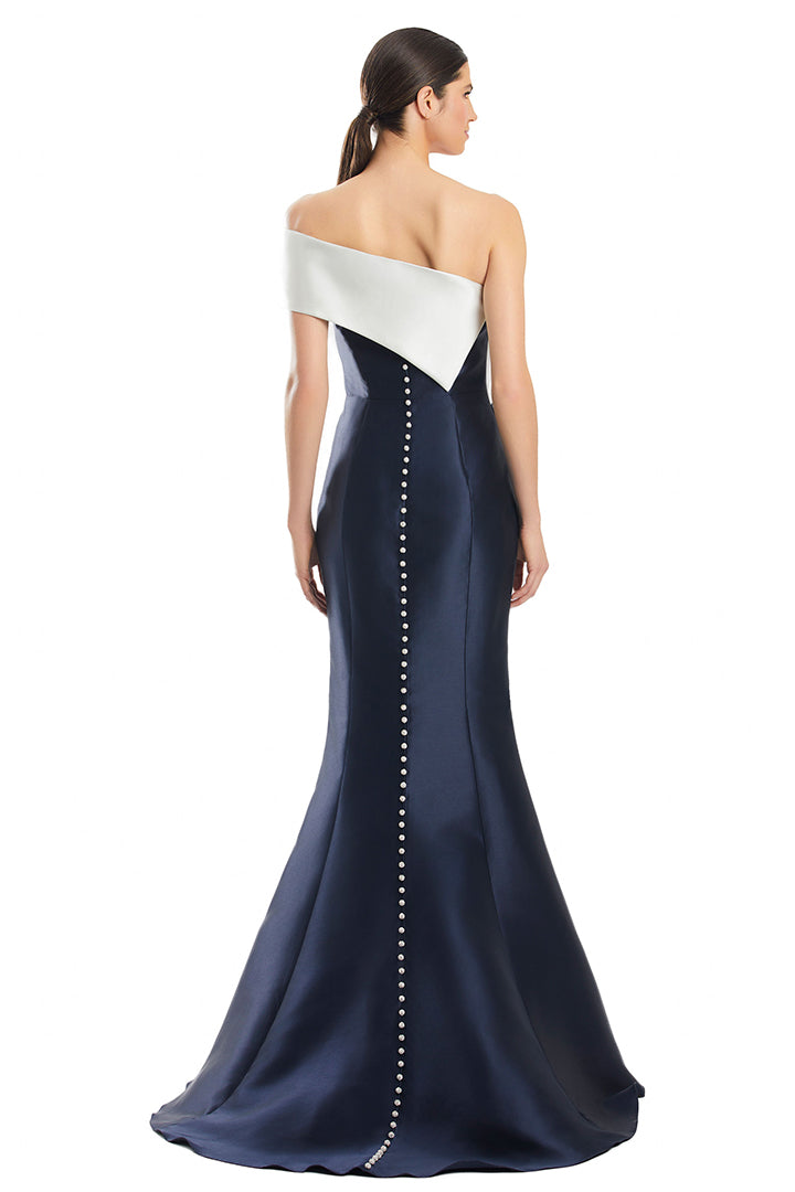 Formal Dresses Mermaid Long Formal Peplum Evening Dress Navy/White