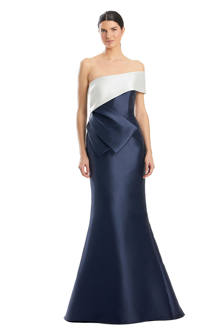 Formal Dresses Mermaid Long Formal Peplum Evening Dress Navy/White